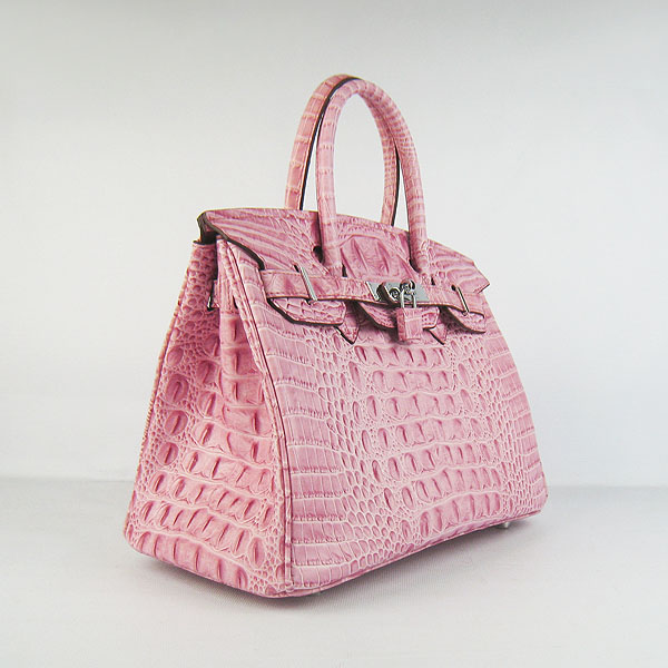 Replica Hermes Birkin 30CM Crocodile Head Veins Bag Pink 6088 On Sale